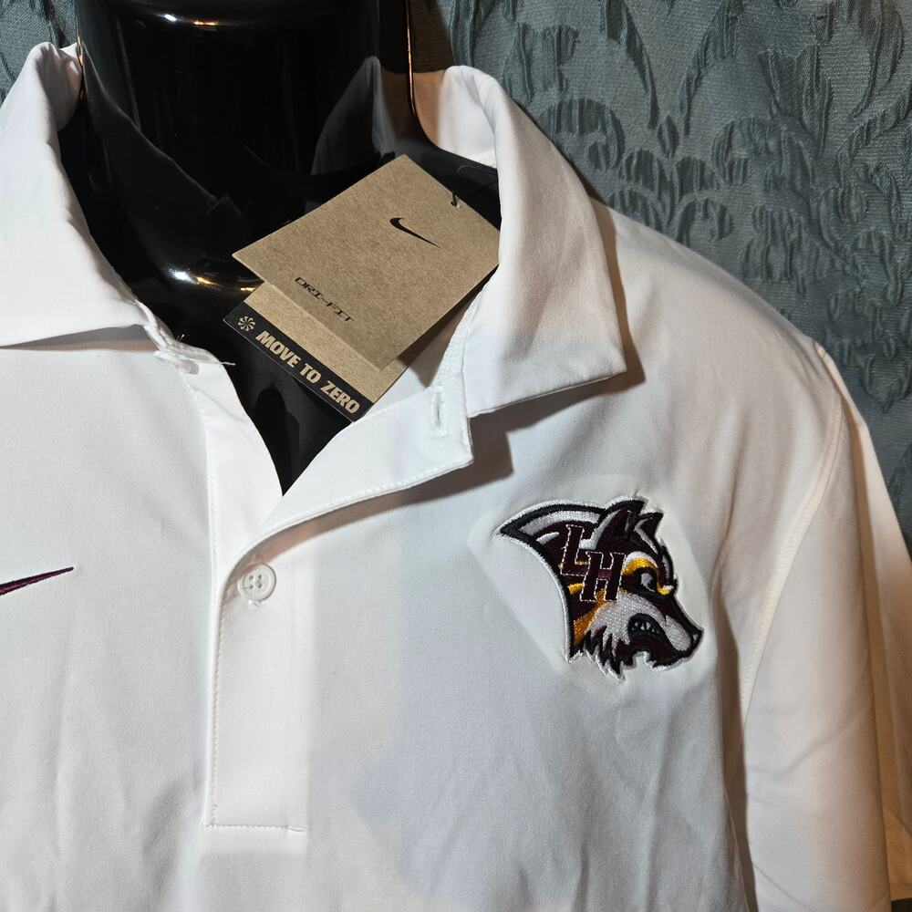 Nike Dri Fit Golf Polo Shirt Mens Medium NWT White Lake Hamilton Wolves
